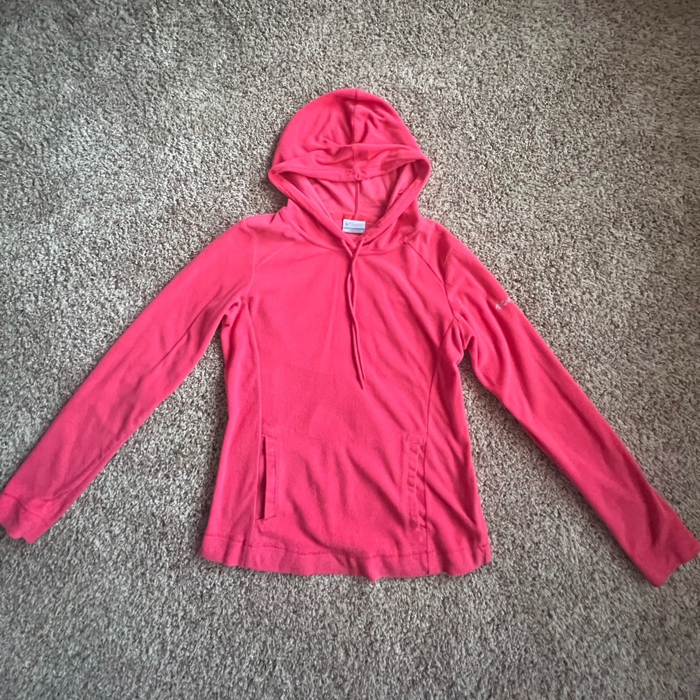 Womens Columbia Pink Fleece With Hood and Kangaroo Pocket